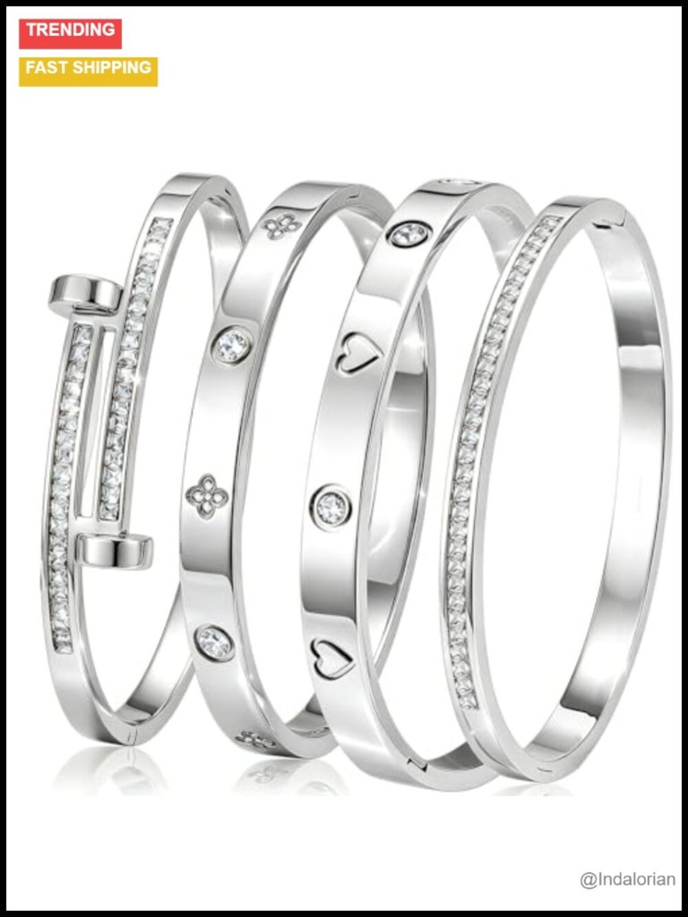 18K Gold Plated Stainless Steel Bangle Bracelet Set for Women Stackable